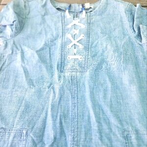 Light Blue Lace-Up Denim Kids Dress Size 12